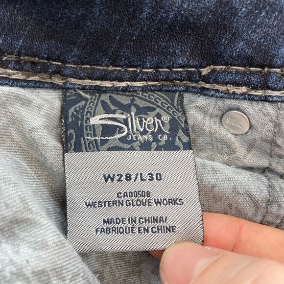 Silver Jeans Suki Surplus Women's 28x30 Bootcut Dark Blue Stretch Denim Grunge - Picture 6 of 16